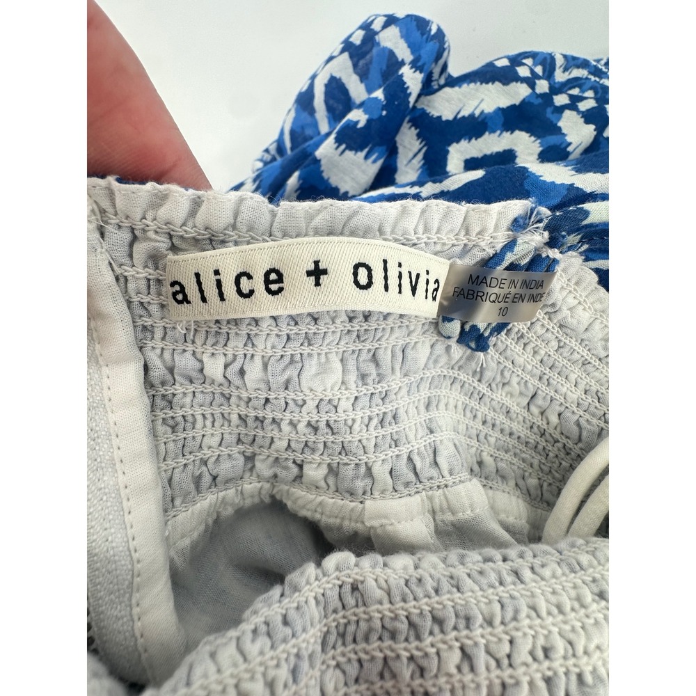 Alice + Olivia Imogene Blue Ikat Tiered Cotton Maxi Dress Size 10 Wedding Guest - Picture 3 of 16
